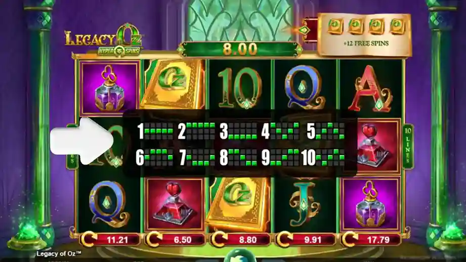 paylines in Legacy of Oz